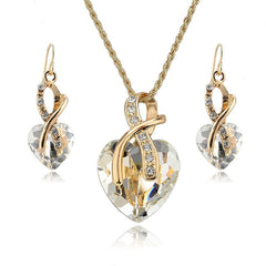 Crystal Heart Necklace Earrings Jewellery Set for Women - Blue